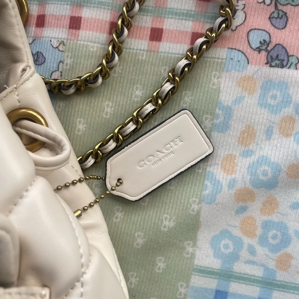 Coach Quilted Cream Leather Backpack with Gold Hardware